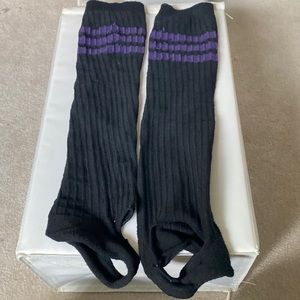 Black/Purple Ribbed Knee-High Stirrup Socks